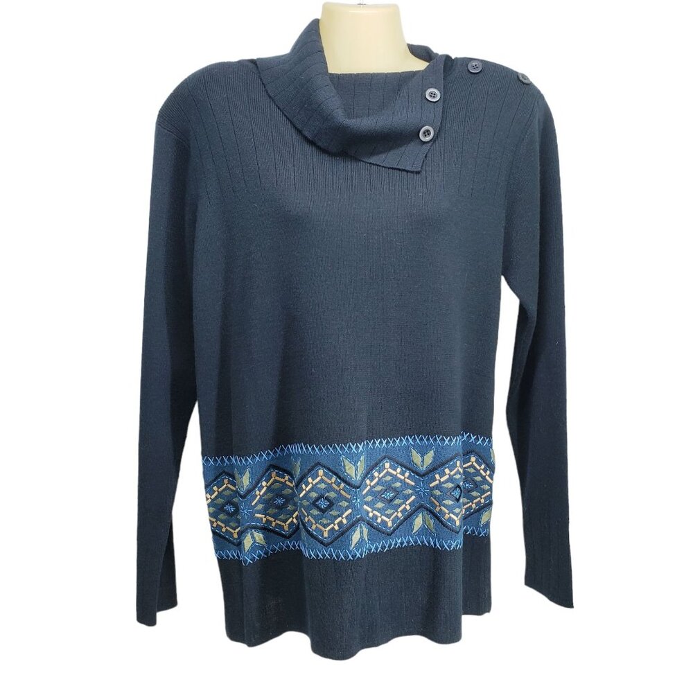 Adrianna Papell Womens Cowl Neck Sweater Button Accents & Geometric Hem Design M
